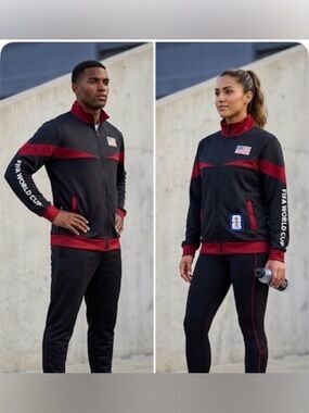 US Soccer Windbreaker Jacket in Black and Burgundy
